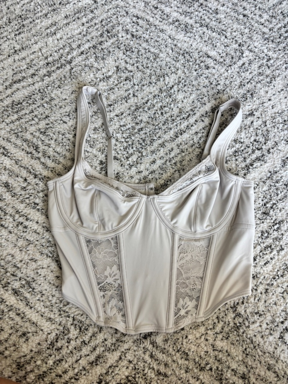 Gilly Hicks Lace-Panel Longline Bustier Corset Top - Light Gray